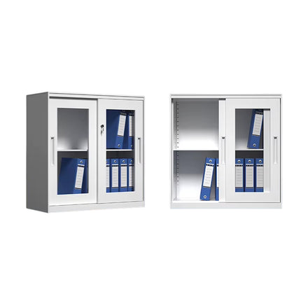 Metal File Storage Cabinet Lockable Sliding Door Office Organizer With Glass