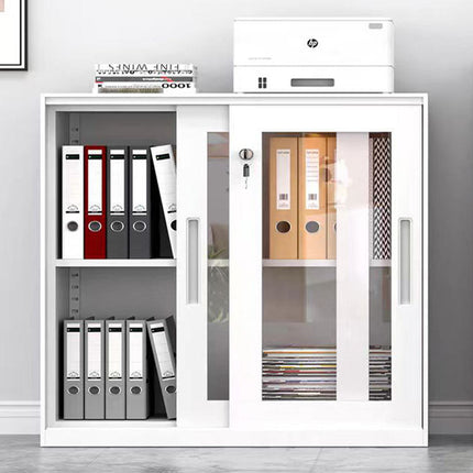 Metal File Storage Cabinet Lockable Sliding Door Office Organizer With Glass