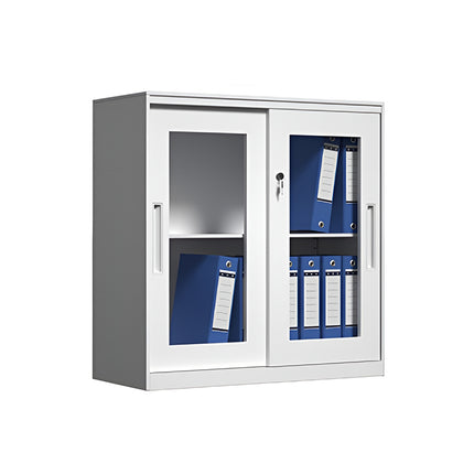 Metal File Storage Cabinet Lockable Sliding Door Office Organizer With Glass