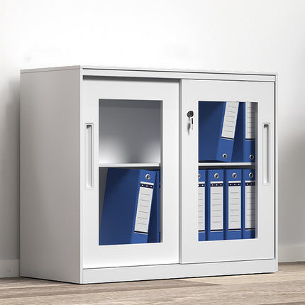 Metal File Storage Cabinet Lockable Sliding Door Office Organizer With Glass