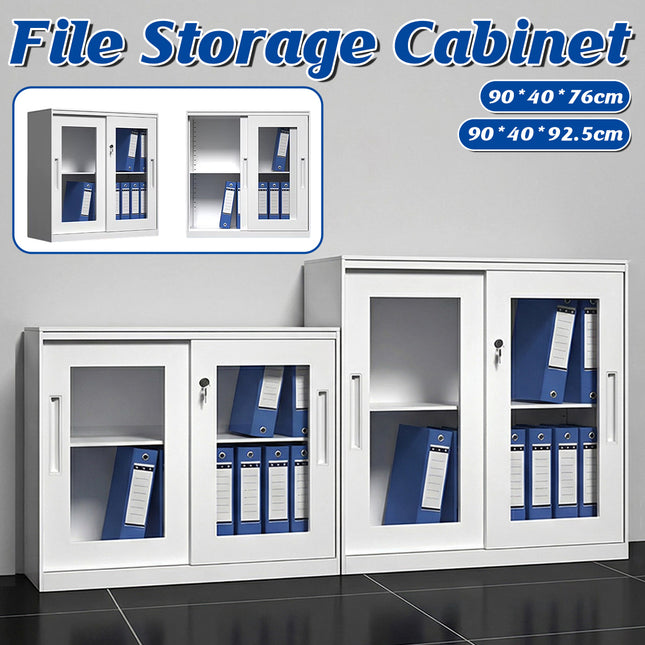 Metal File Storage Cabinet Lockable Sliding Door Office Organizer With Glass