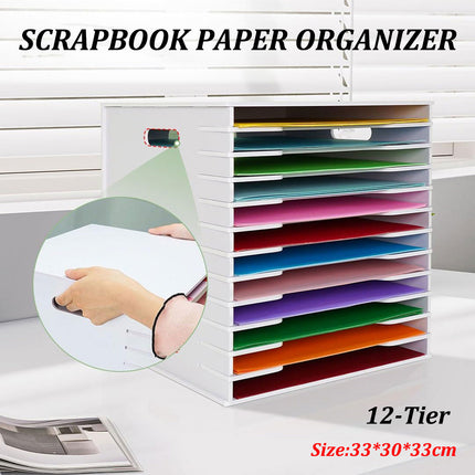 12 Tier Desktop Paper Organiser Scrapbook File Rack Office Home 33 x 30 x 33cm
