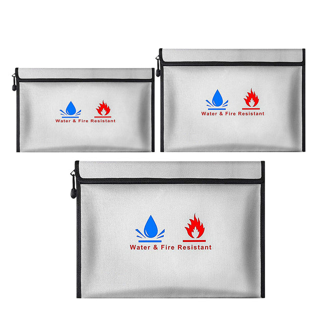 3Pcs Fireproof Document Bag High Temperature Resistant Safe File Storage Pouch