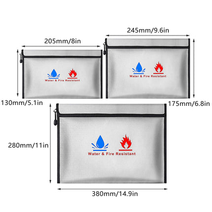 3Pcs Fireproof Document Bag High Temperature Resistant Safe File Storage Pouch