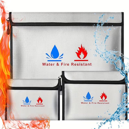 3Pcs Fireproof Document Bag High Temperature Resistant Safe File Storage Pouch