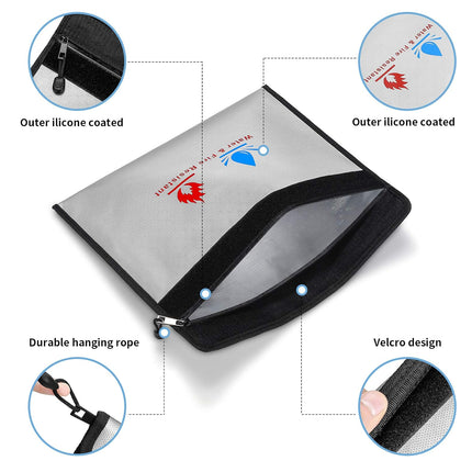 3Pcs Fireproof Document Bag High Temperature Resistant Safe File Storage Pouch