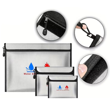3Pcs Fireproof Document Bag High Temperature Resistant Safe File Storage Pouch