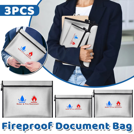 3Pcs Fireproof Document Bag High Temperature Resistant Safe File Storage Pouch