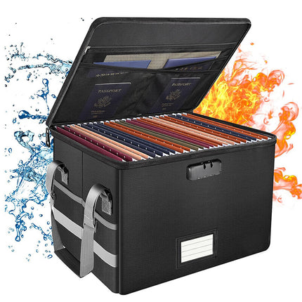 Foldable Fireproof File Box For Office Home Document Storage Lockable Durable