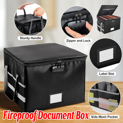 Foldable Fireproof File Box For Office Home Document Storage Lockable Durable