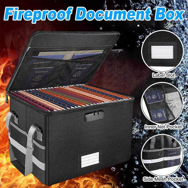 Foldable Fireproof File Box For Office Home Document Storage Lockable Durable