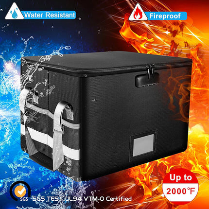 Foldable Fireproof File Box For Office Home Document Storage Lockable Durable