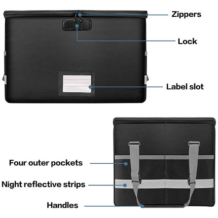 Foldable Fireproof File Box For Office Home Document Storage Lockable Durable