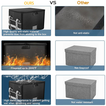 Foldable Fireproof File Box For Office Home Document Storage Lockable Durable