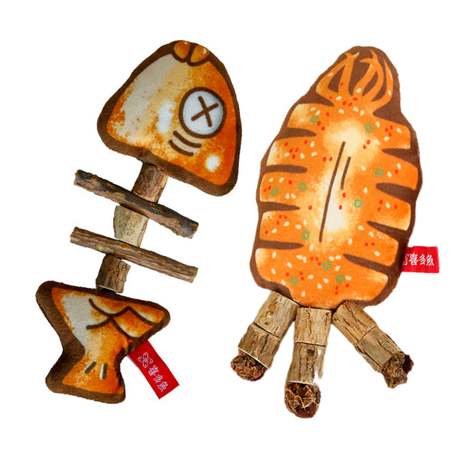 Cat Toy Simulated Fish Bone Simulated Squid Plush Chew Interactive for Cats Play