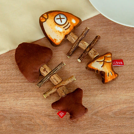 Cat Toy Simulated Fish Bone Simulated Squid Plush Chew Interactive for Cats Play