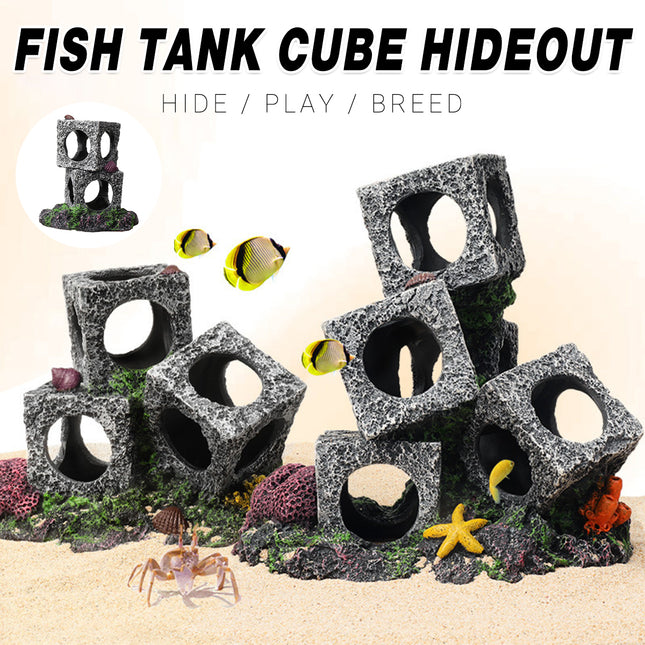 Fish Tank Shrimp Shelter House Square Stone Cave Aquarium Breeding Hiding Decor
