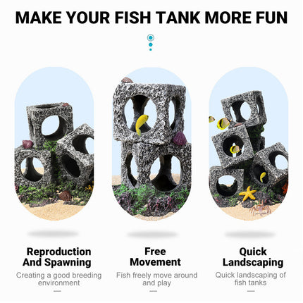 Fish Tank Shrimp Shelter House Square Stone Cave Aquarium Breeding Hiding Decor