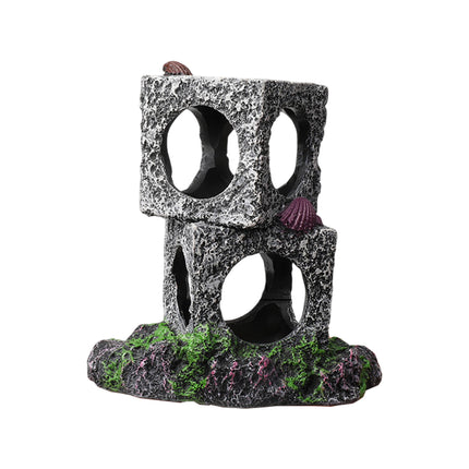 Fish Tank Shrimp Shelter House Square Stone Cave Aquarium Breeding Hiding Decor