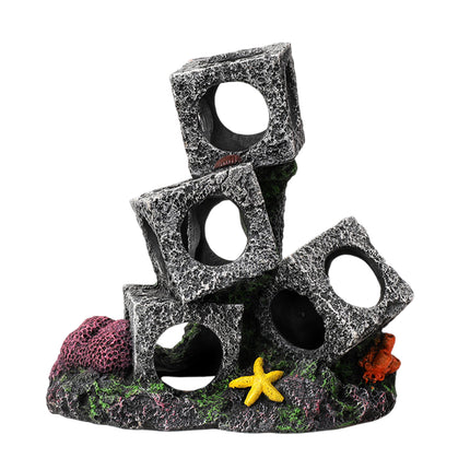 Fish Tank Shrimp Shelter House Square Stone Cave Aquarium Breeding Hiding Decor