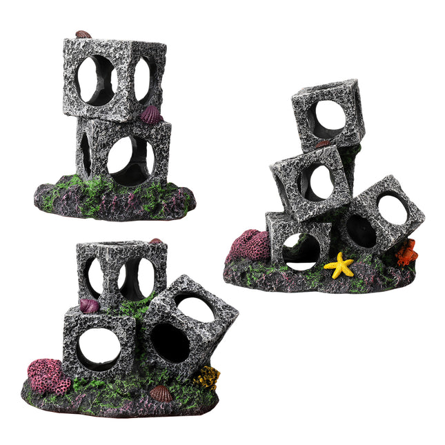 Fish Tank Shrimp Shelter House Square Stone Cave Aquarium Breeding Hiding Decor