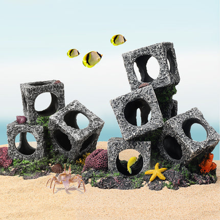 Fish Tank Shrimp Shelter House Square Stone Cave Aquarium Breeding Hiding Decor