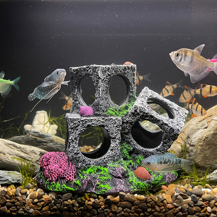 Fish Tank Shrimp Shelter House Square Stone Cave Aquarium Breeding Hiding Decor