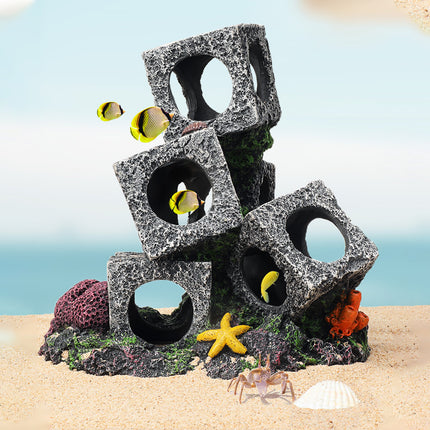 Fish Tank Shrimp Shelter House Square Stone Cave Aquarium Breeding Hiding Decor