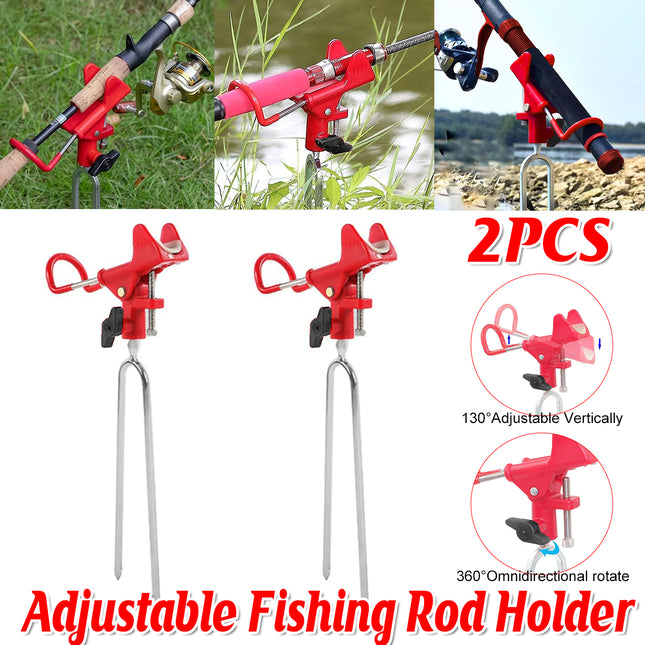 2Pcs Bank Fishing Rod Holders Adjustable Fish Pole Holder Ground Support Red