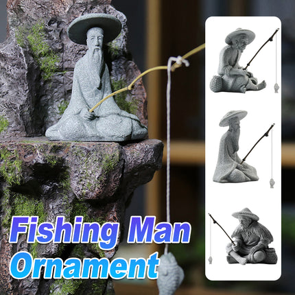 Fisherman Statue Aquarium Ornament Stone Look 3 Styles 6.5-7.2cm for Fish Tank
