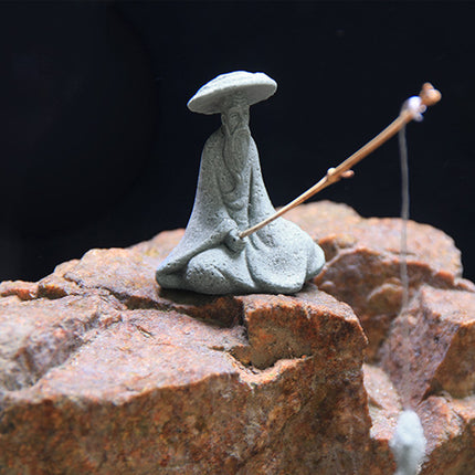 Fisherman Statue Aquarium Ornament Stone Look 3 Styles 6.5-7.2cm for Fish Tank