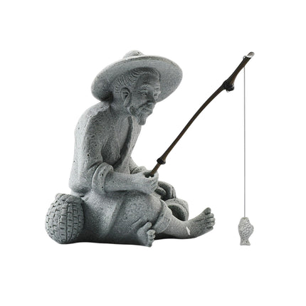Fisherman Statue Aquarium Ornament Stone Look 3 Styles 6.5-7.2cm for Fish Tank
