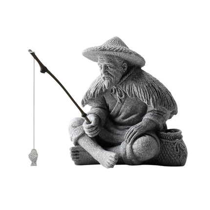 Fisherman Statue Aquarium Ornament Stone Look 3 Styles 6.5-7.2cm for Fish Tank