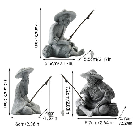 Fisherman Statue Aquarium Ornament Stone Look 3 Styles 6.5-7.2cm for Fish Tank