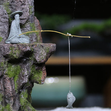 Fisherman Statue Aquarium Ornament Stone Look 3 Styles 6.5-7.2cm for Fish Tank