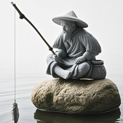 Fisherman Statue Aquarium Ornament Stone Look 3 Styles 6.5-7.2cm for Fish Tank