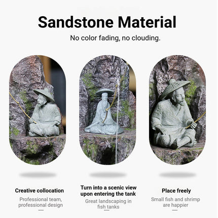 Fisherman Statue Aquarium Ornament Stone Look 3 Styles 6.5-7.2cm for Fish Tank