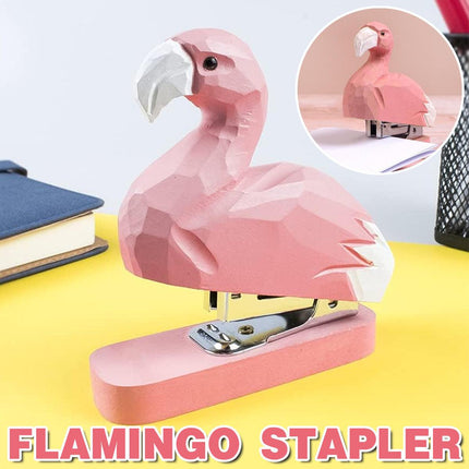 Mini Wooden Flamingo Stapler Cute Animal Carving Office Desk Accessory Tool