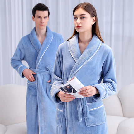 Flannel Bathrobe Set Autumn Winter Coral Fleece Nightgown for Men and Women Warm