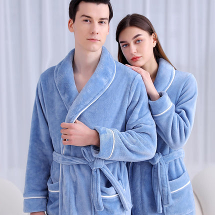 Flannel Bathrobe Set Autumn Winter Coral Fleece Nightgown for Men and Women Warm