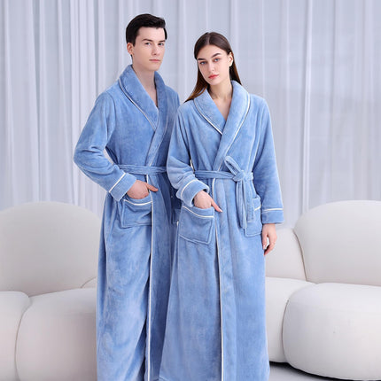 Flannel Bathrobe Set Autumn Winter Coral Fleece Nightgown for Men and Women Warm