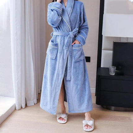 Flannel Bathrobe Set Autumn Winter Coral Fleece Nightgown for Men and Women Warm