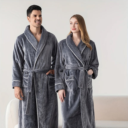 Flannel Bathrobe Set Autumn Winter Coral Fleece Nightgown for Men and Women Warm