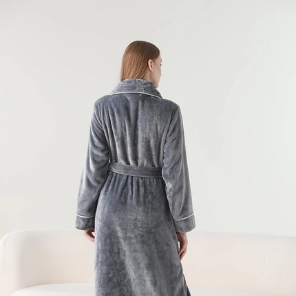 Flannel Bathrobe Set Autumn Winter Coral Fleece Nightgown for Men and Women Warm