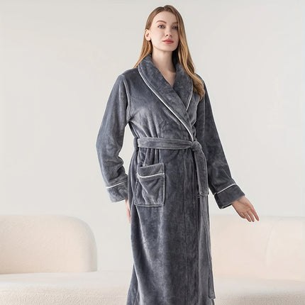 Flannel Bathrobe Set Autumn Winter Coral Fleece Nightgown for Men and Women Warm