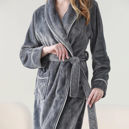 Flannel Bathrobe Set Autumn Winter Coral Fleece Nightgown for Men and Women Warm