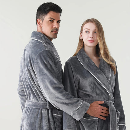Flannel Bathrobe Set Autumn Winter Coral Fleece Nightgown for Men and Women Warm