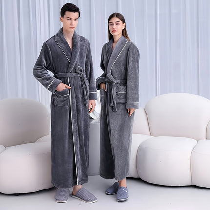 Flannel Bathrobe Set Autumn Winter Coral Fleece Nightgown for Men and Women Warm