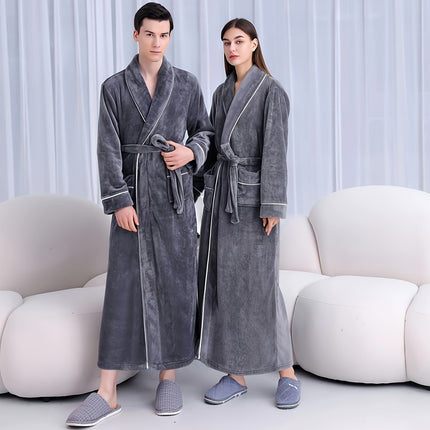 Flannel Bathrobe Set Autumn Winter Coral Fleece Nightgown for Men and Women Warm
