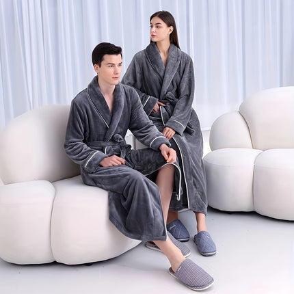 Flannel Bathrobe Set Autumn Winter Coral Fleece Nightgown for Men and Women Warm